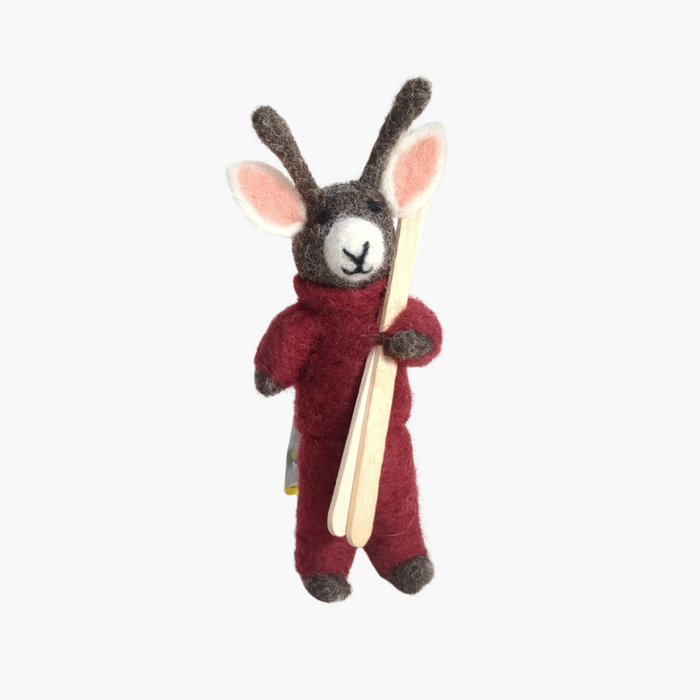 FFILZHÄNGER HIRSCH Skifahrer dunkelrot