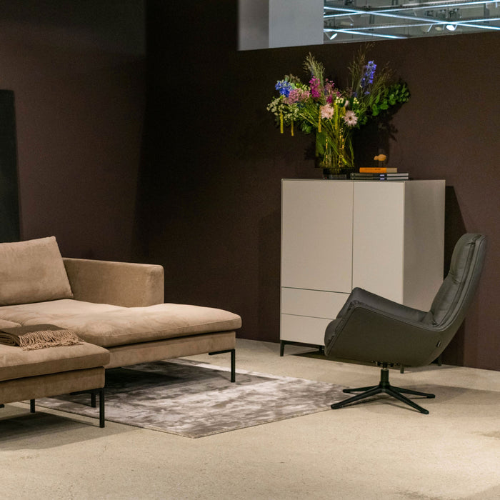 LORENZO Drehsessel & Hocker Leder grau