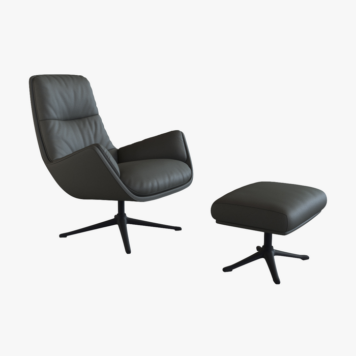 LORENZO Drehsessel & Hocker Leder grau